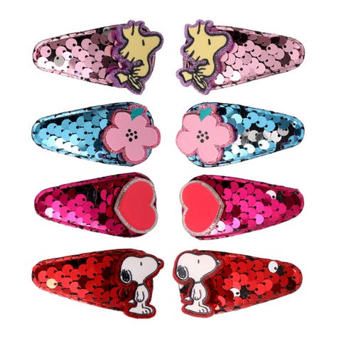 Snoopy and Woodstock Sequin Snap Back Hair Clips 8-Piece Set