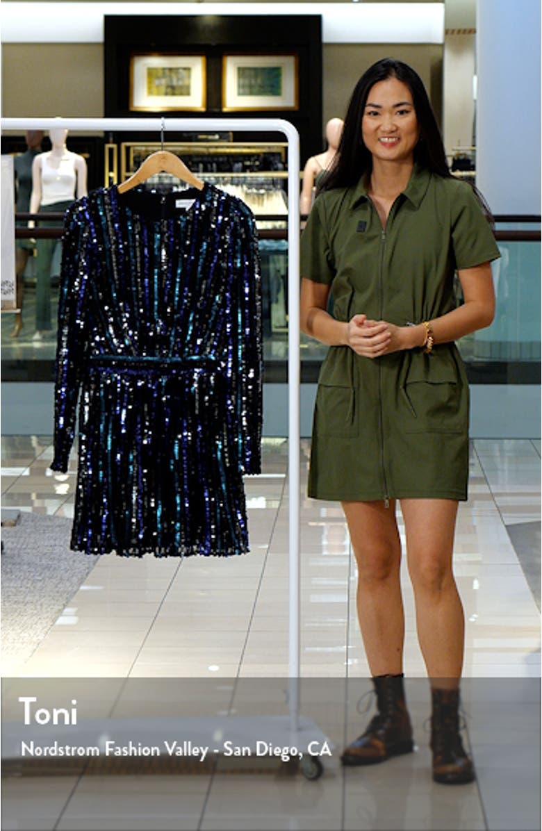 Rome Sequin Stripe Long Sleeve Cocktail Minidress, sales video thumbnail