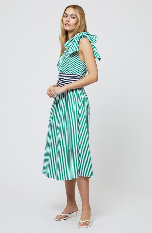 French Connection Alexis Mixed Stripe One-shoulder Cotton Dress In Green