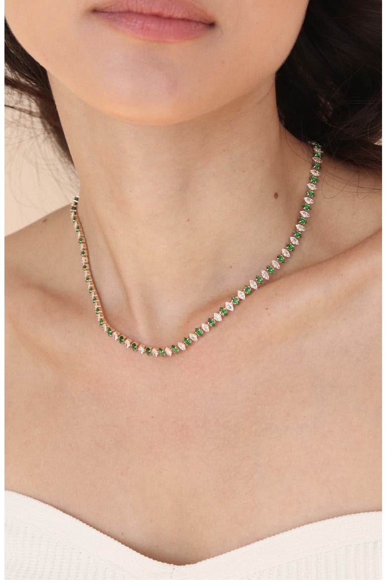 Dainty Marquise Cubic Zirconia Tennis Necklace, Alternate, color, GREEN