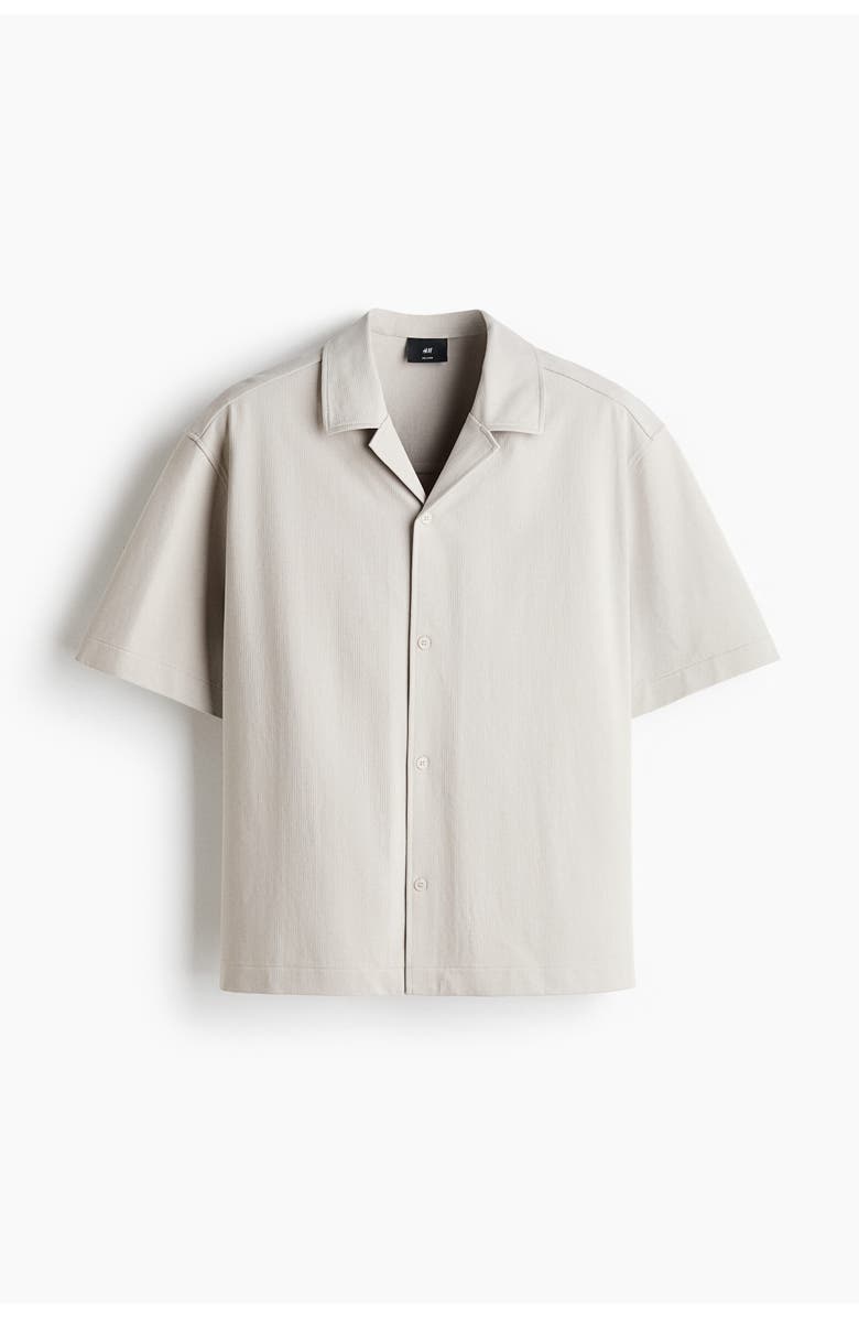 H&M Relaxed Fit Textured Resort Shirt, Alternate, color, Light Gray