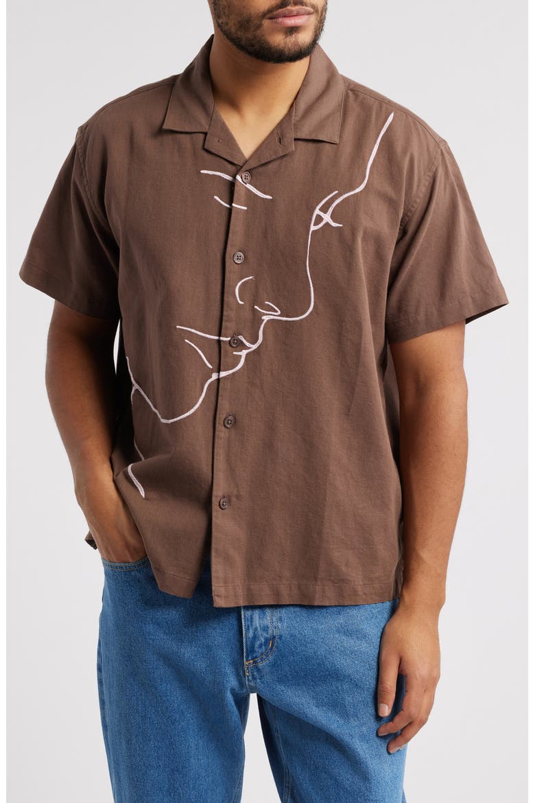 Frances Cotton & Linen Camp Shirt, Main, color, DARK JAVA MULTI