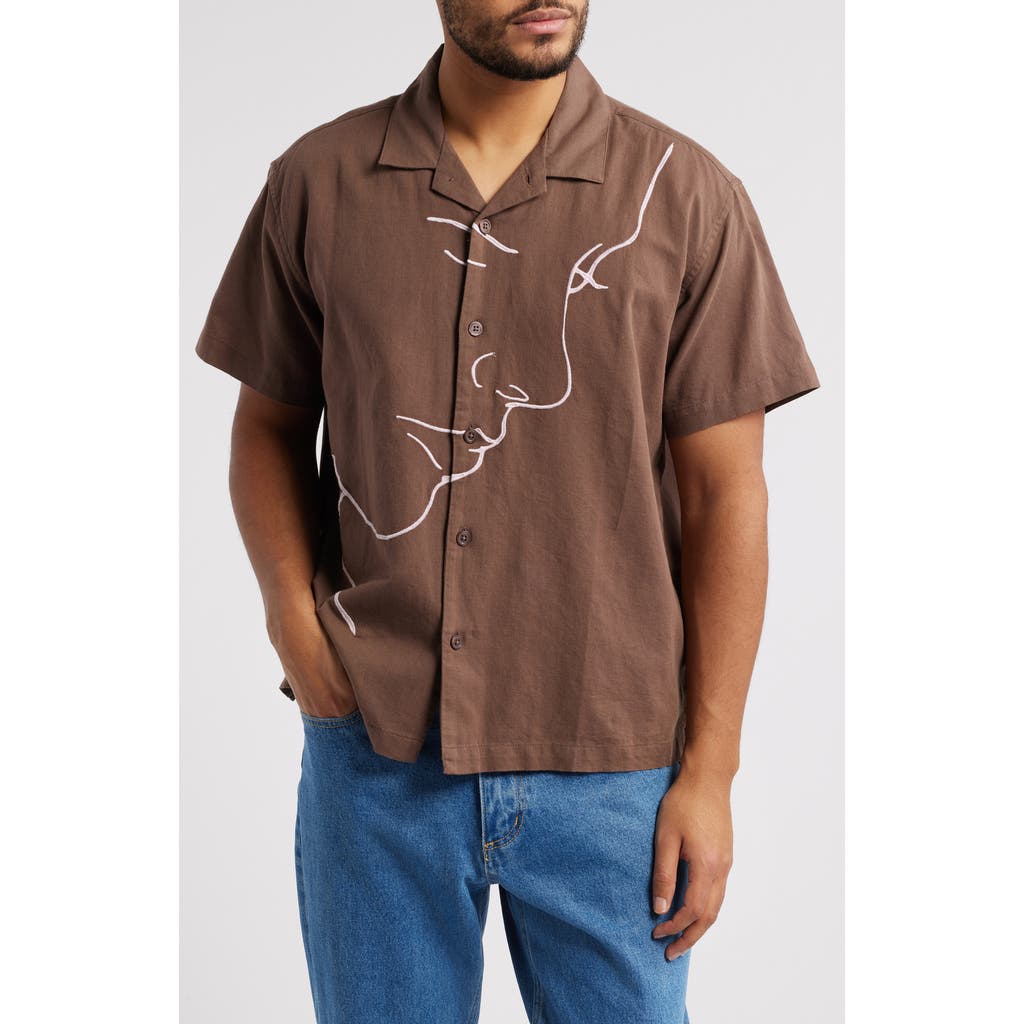Shop Obey Frances Cotton & Linen Camp Shirt In Dark Java Multi