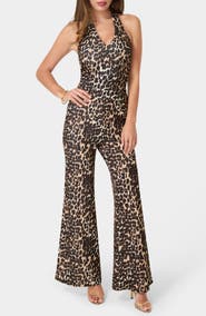 bebe Scuba Crepe Halter Neck Jumpsuit