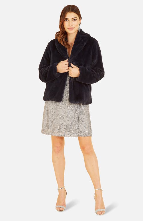 Yumi Short Wrap Faux Fur Coat In Black