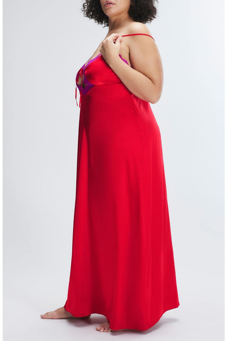 Fire & Desire Lace Trim Sleep Maxi Slip, Alternate, color, TIMELESS RED