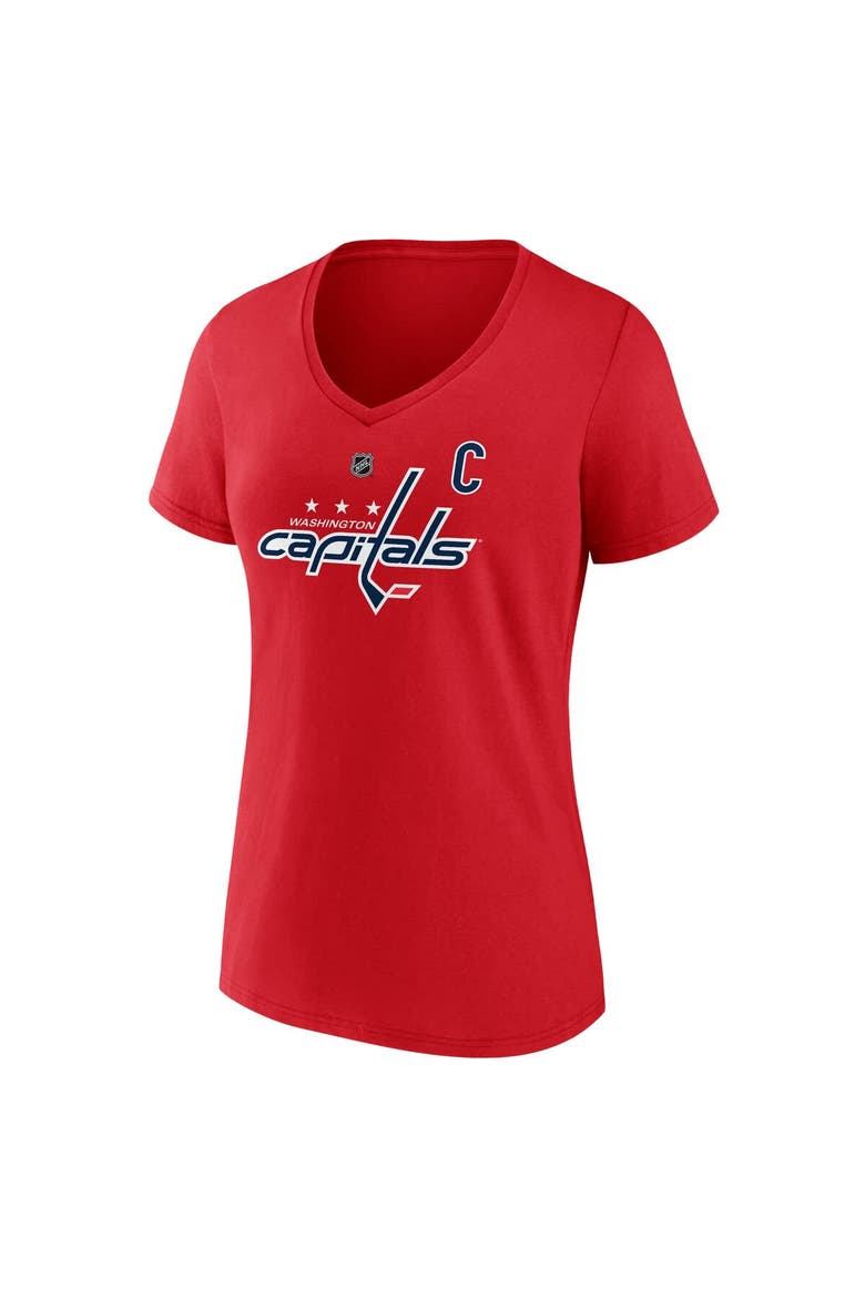 Women's Fanatics Alexander Ovechkin Athletic Red Washington Capitals NHL All-Time Leading Goal Scorer The Great 8 Name & Number V-Neck T-Shirt, Alternate, color, Athletic Red