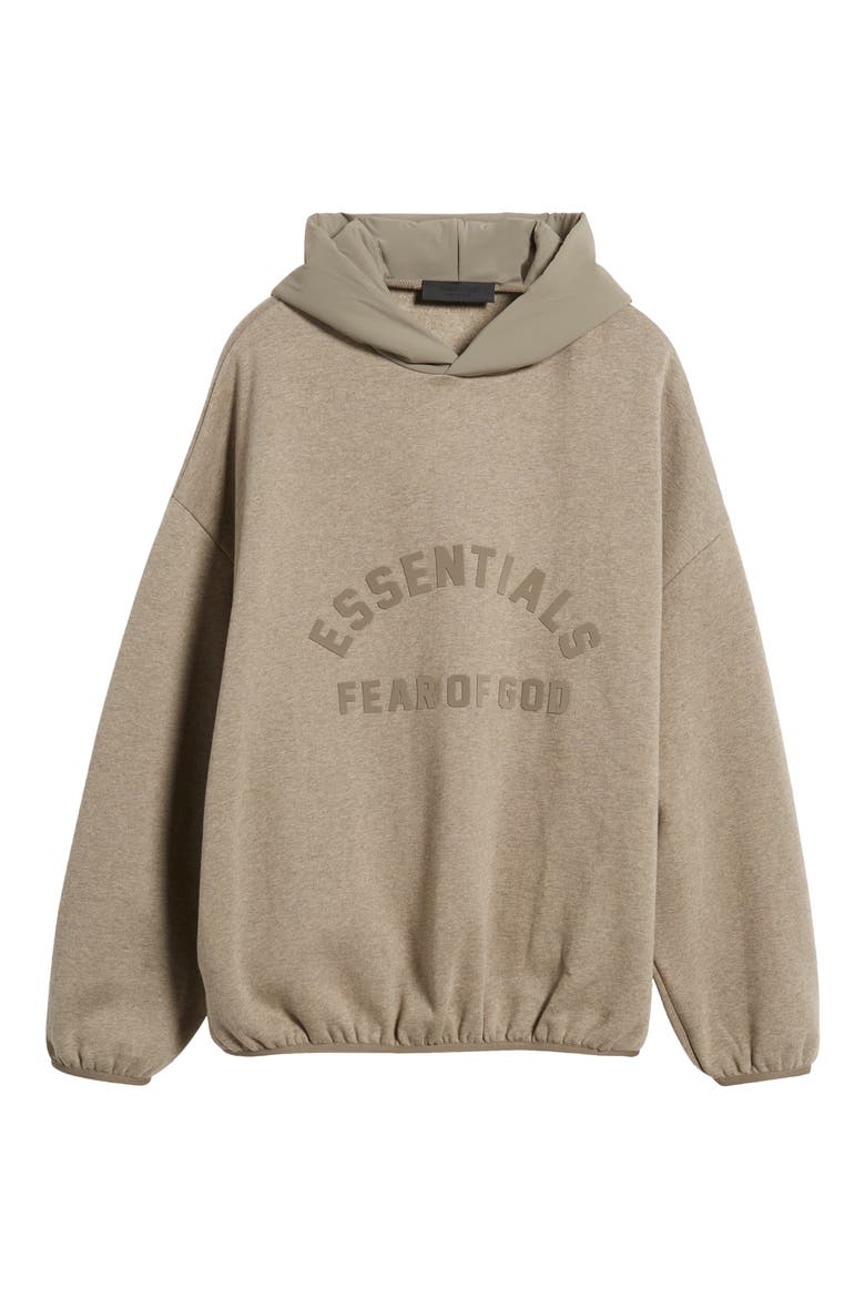 Logo Oversize Fleece & Nylon Hoodie, Alternate, color, HEATHER GREY/ DUST