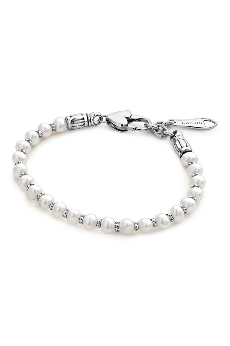Kinder Freshwater Pearl Bracelet, Main, color, STERLING SILVER/ PEARL