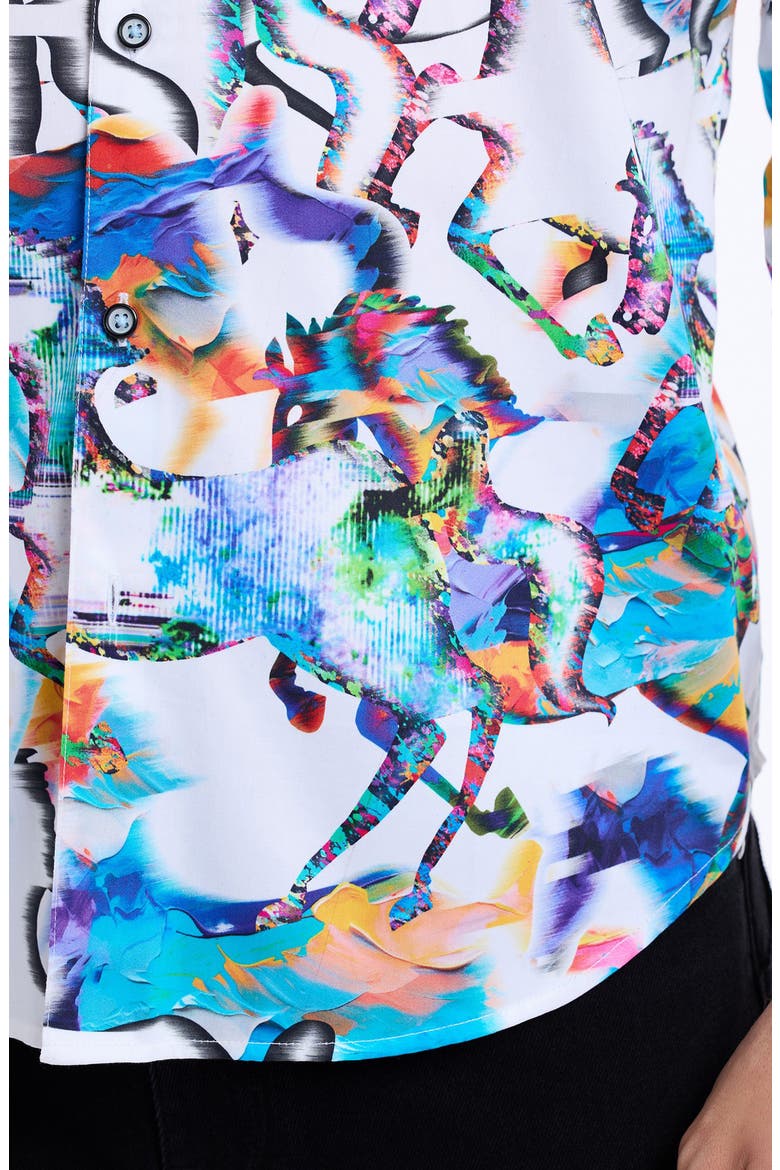 Mane Event Stretch Cotton Button-Up Shirt, Alternate, color, BLUE MULTI