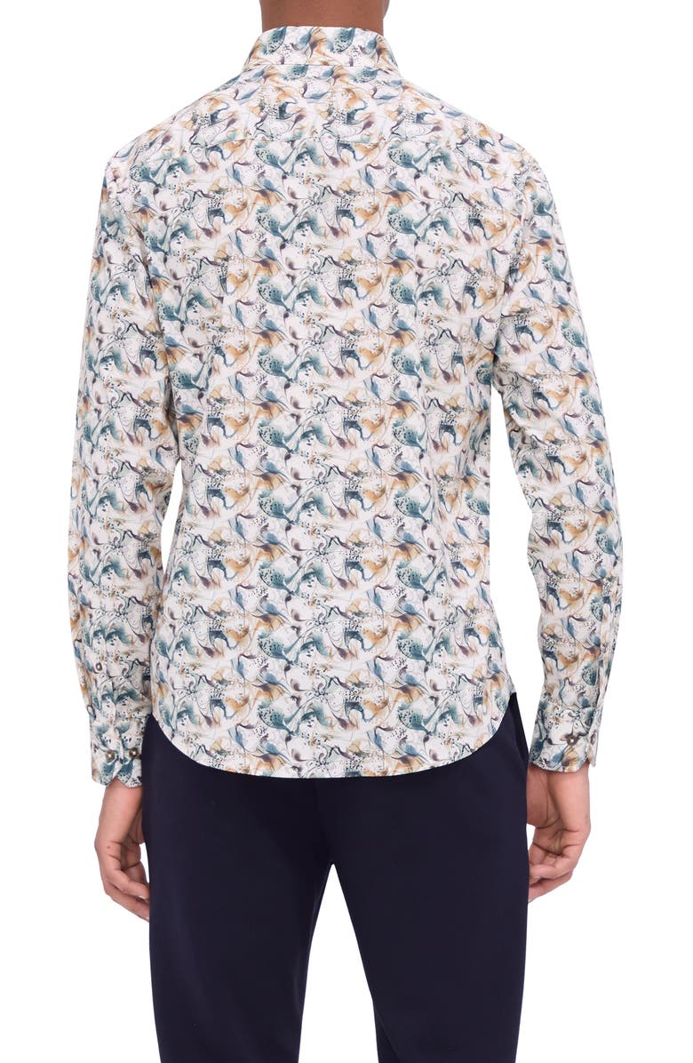 Bugatchi Julian Shaped Fit Abstract Print Stretch Button-Up Shirt, Alternate, color, Desert