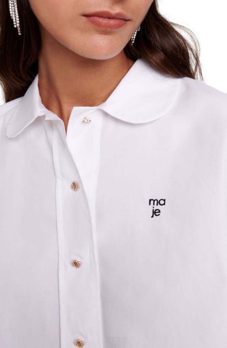 maje Cimidis Embroidered Logo Crop Cotton Button-Up Shirt, Alternate, color, 