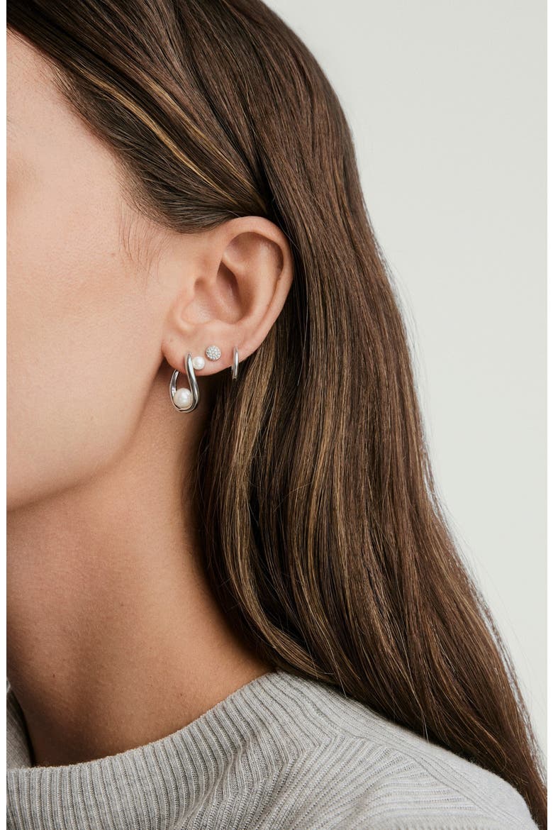 Dome Figure Pearl Hoops, Alternate, color, Sterling Silver