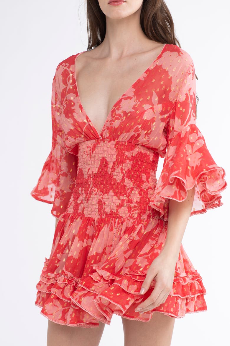 Jenina Cover-Up Flower Mini Dress, Alternate, color, Red