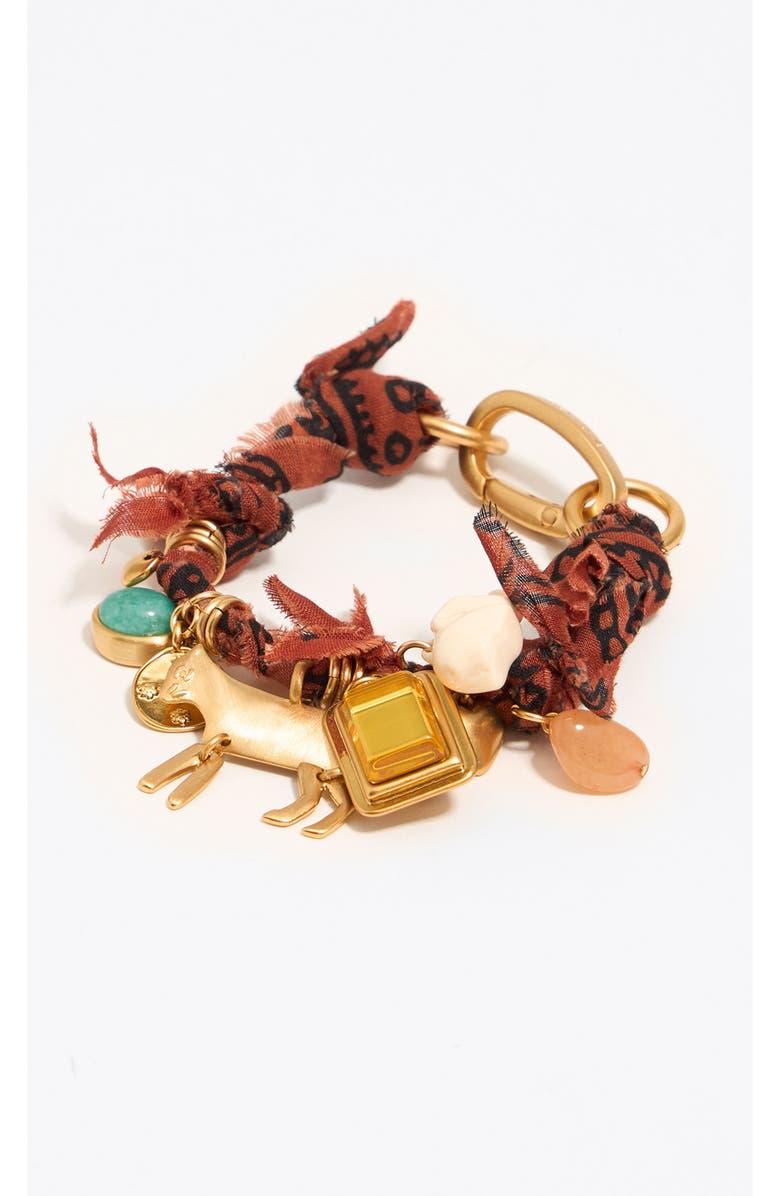 Bimba y Lola Plaited Fabric Bracelet With Metal Pieces, Main, color, Brown