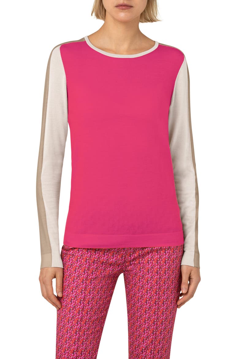Colorblock Wool Sweater, Main, color, HOT PINK