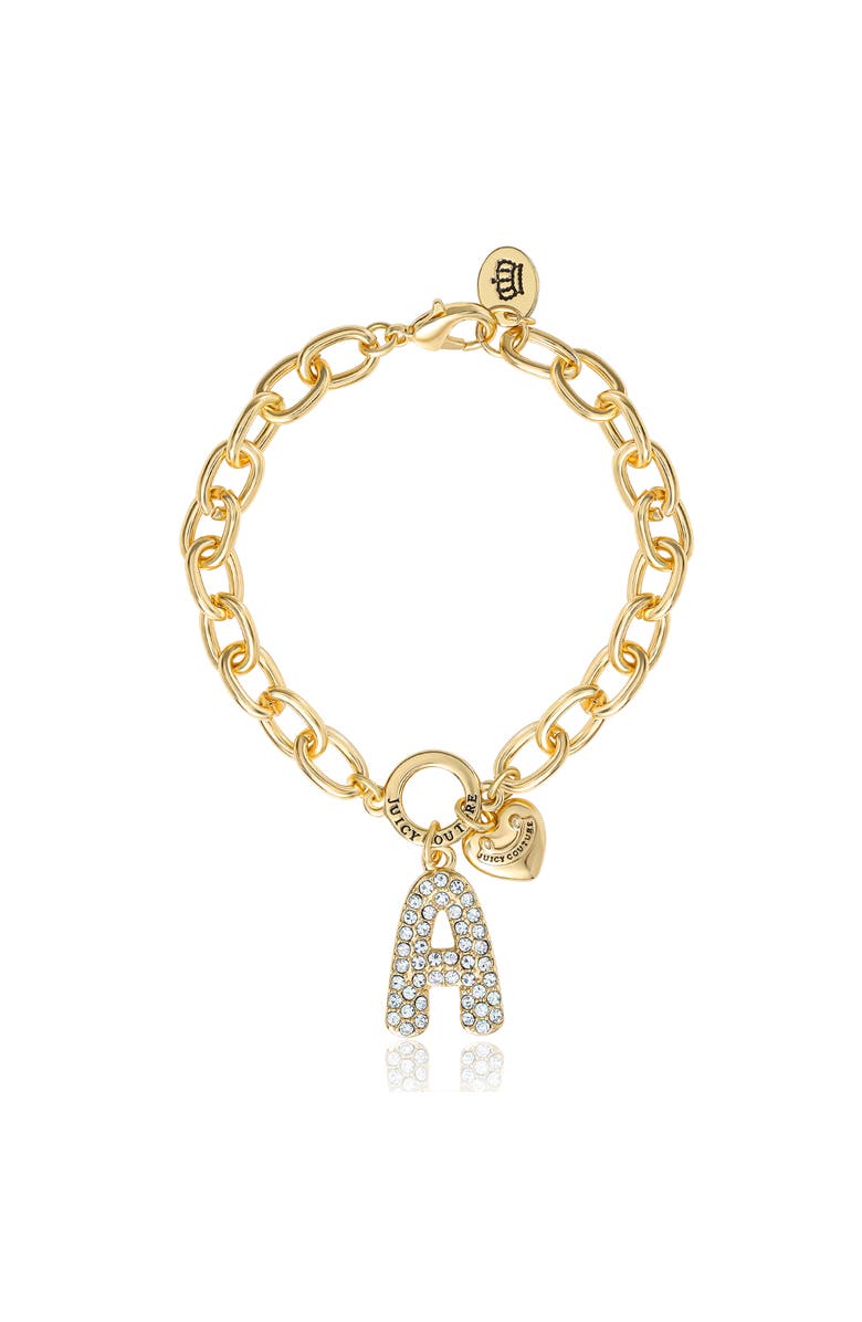 Juicy Couture Pavé Initial Charm Bracelet, 7.5'' Gold Tone Link, Main, color, Letter A