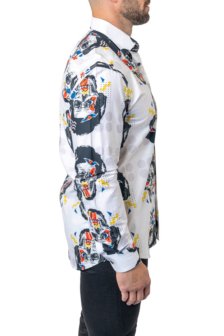 Fibonacci Stretchskullpuppet Performance Button-Up Shirt, Alternate, color, WHITE
