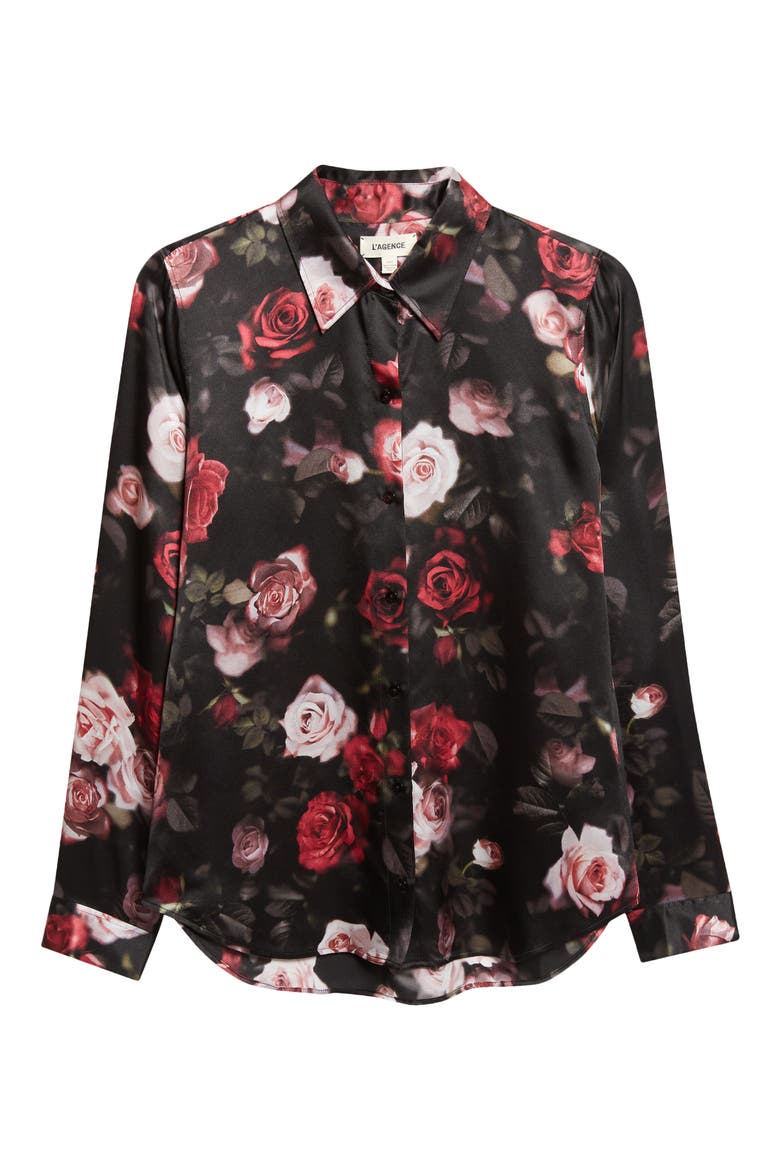Tyler Silk Button-Up Shirt, Alternate, color, BLACK RHODODENDRON BLURRED ROS