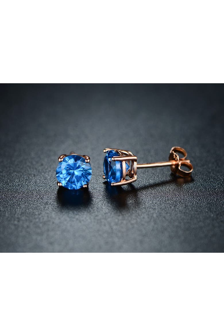 14K Rose Gold-Plated 6mm London Blue CZ Stud Earrings, Alternate, color, BLUE