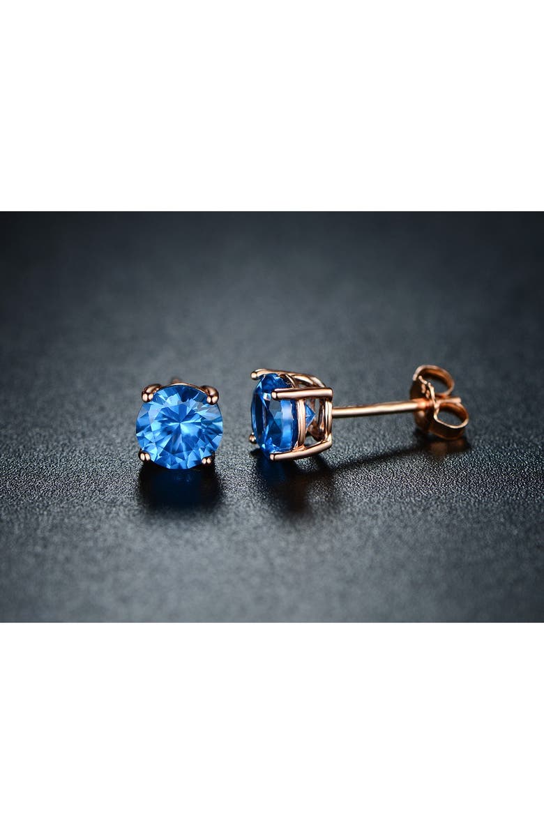 BEST SILVER 14K Rose Gold-Plated 6mm London Blue CZ Stud Earrings, Alternate, color, Blue
