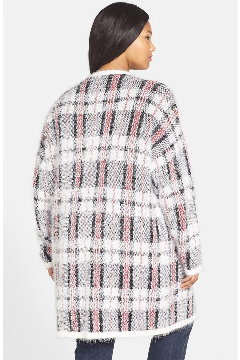 Plaid Eyelash Yarn Sweater, Alternate, color, WHITE/ BLACK/ RED