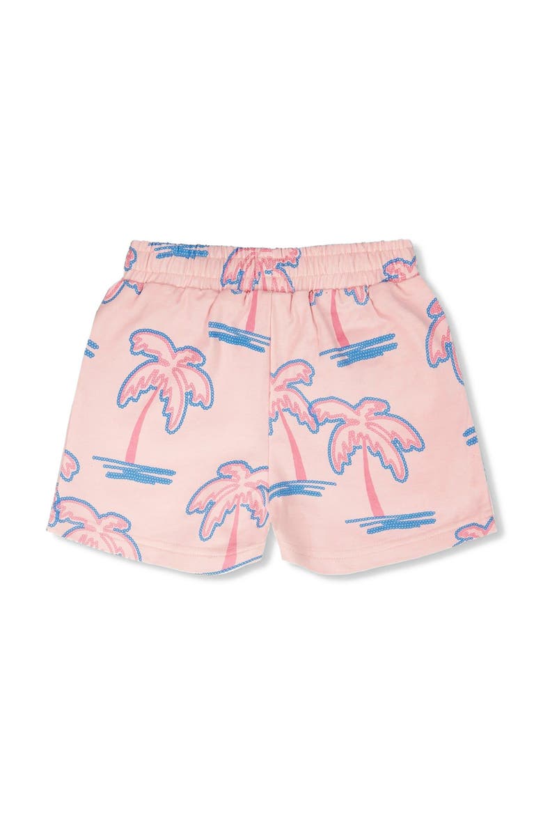 French Terry Straight Cut Palm Shorts, Alternate, color, Light Pink Palm Print
