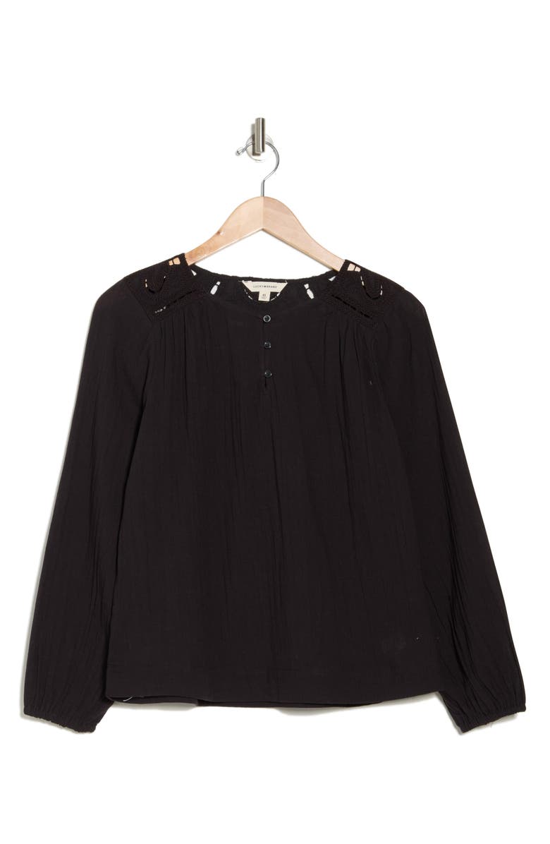 Lucky Brand Long Puff Sleeve Cutout Cotton Top, Alternate, color,