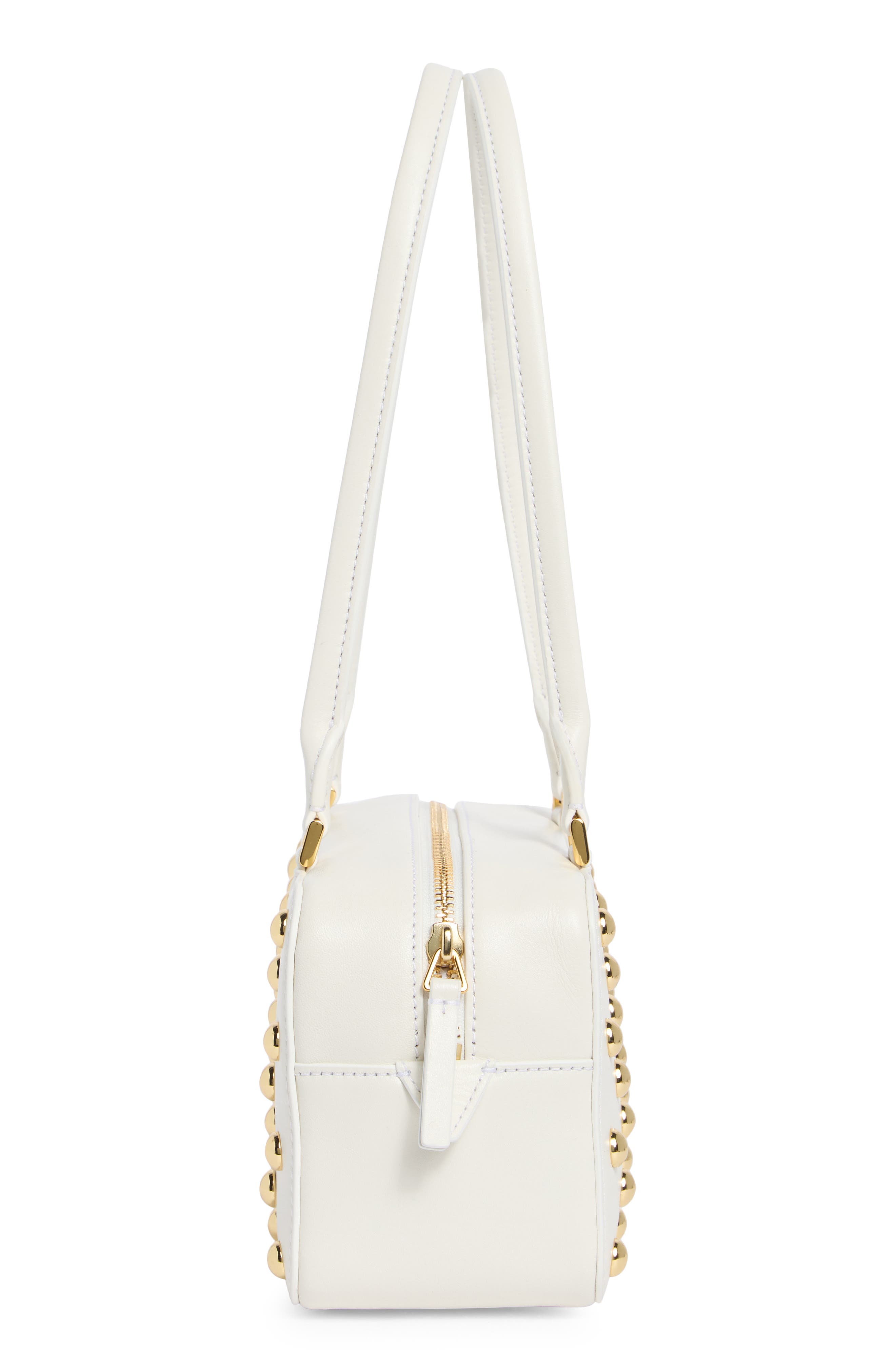Veronica Beard Studded Boxy Leather Shoulder Bag, Alternate, color, Off White/ Gold