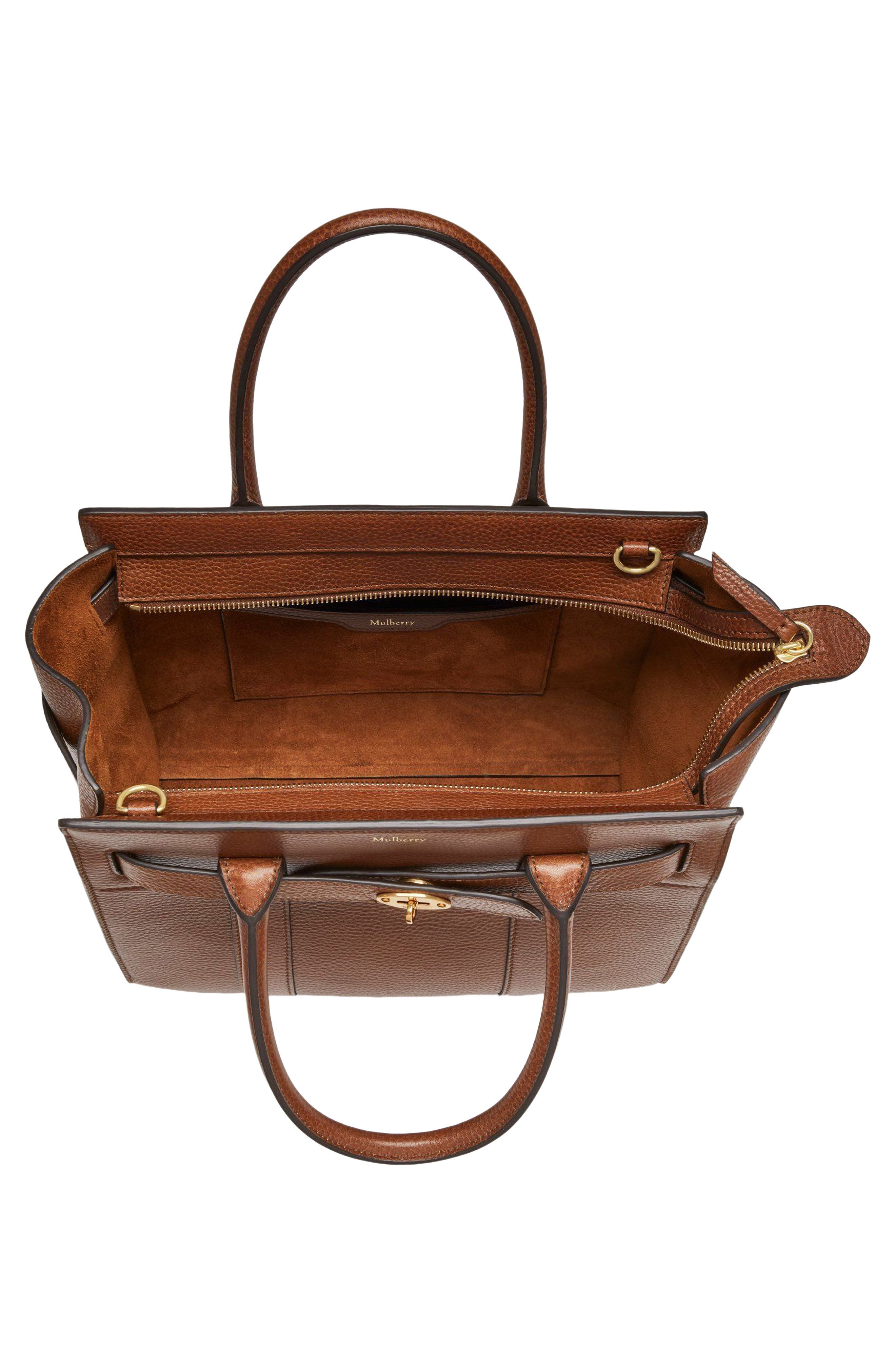 Small Zipped Bayswater Leather Satchel, Alternate, color, OAK