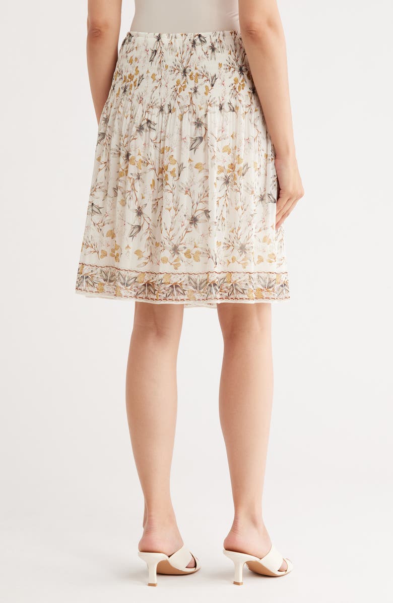 MAX STUDIO Floral Pleated Pull-On Skirt, Alternate, color, Ecru/ Slate Pressed Lily