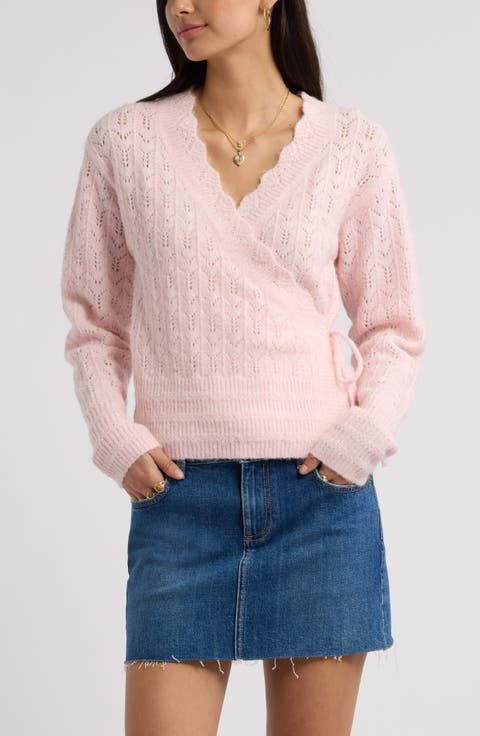 Pointelle Wrap Sweater