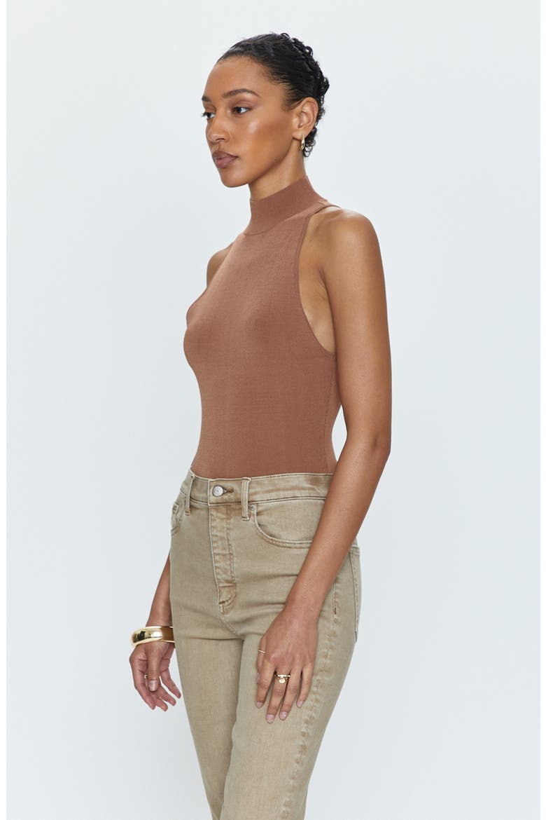 Janessa Mock Neck Bodysuit, Alternate, color, HAZELNUT