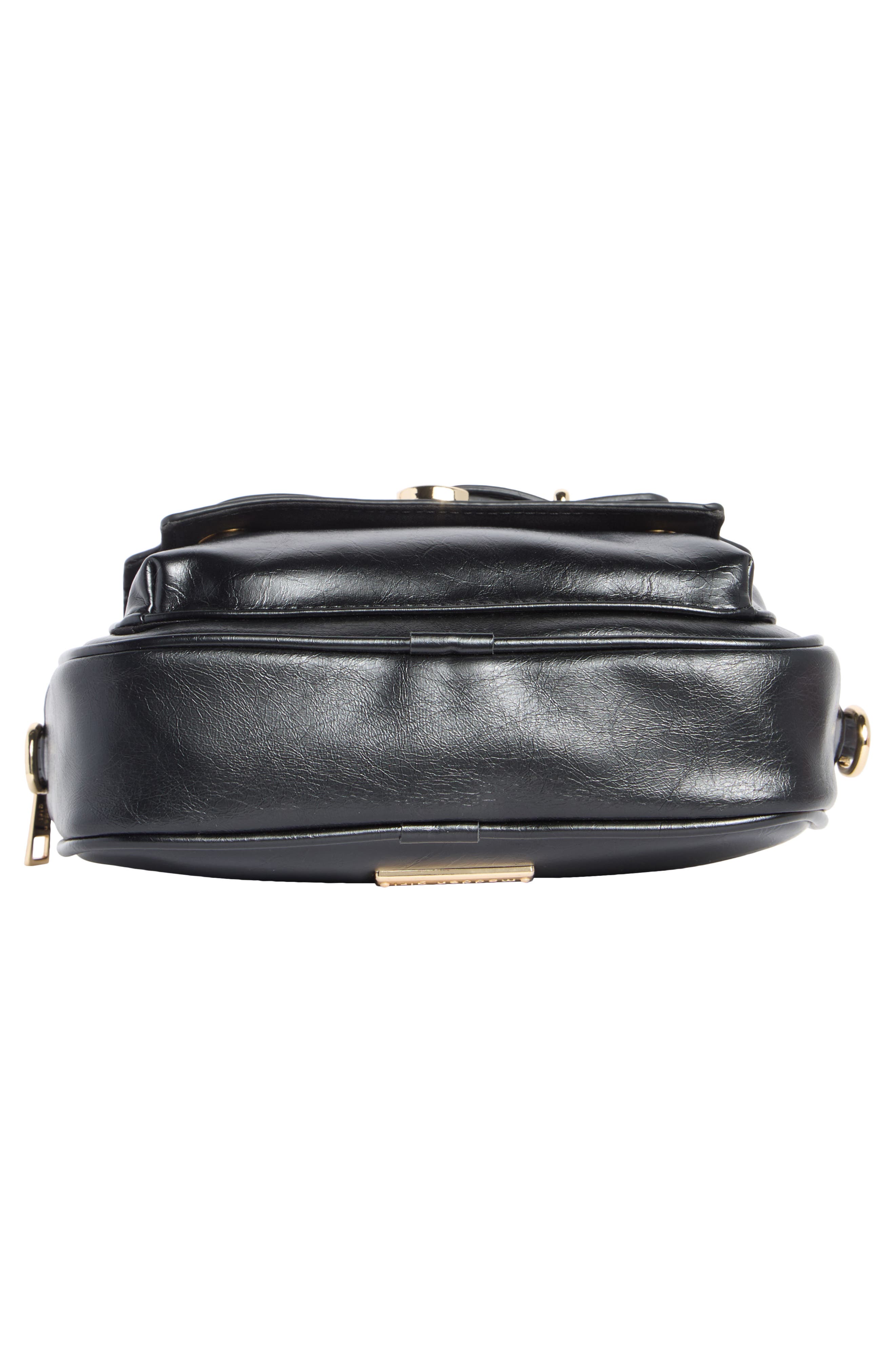 Madden Girl Crinkle Faux Leather Camer Bag, Alternate, color, Black