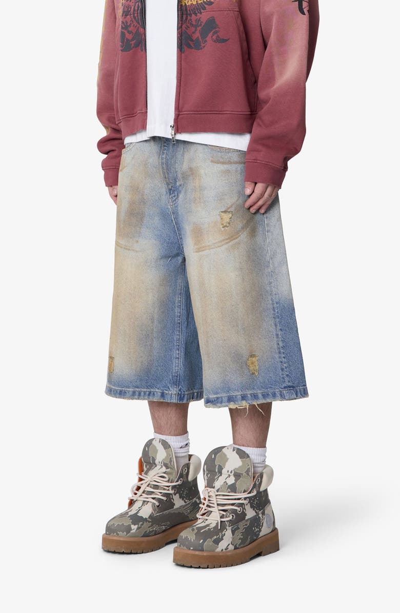 mnml Ultra Baggy Dirty Denim Shorts, Alternate, color,