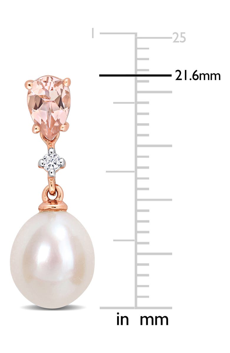 DELMAR 14K Rose Gold 8–8.5mm Cultured Freshwater Pearl, Morganite & Diamond Drop Earrings - 0.04ct., Alternate, color,