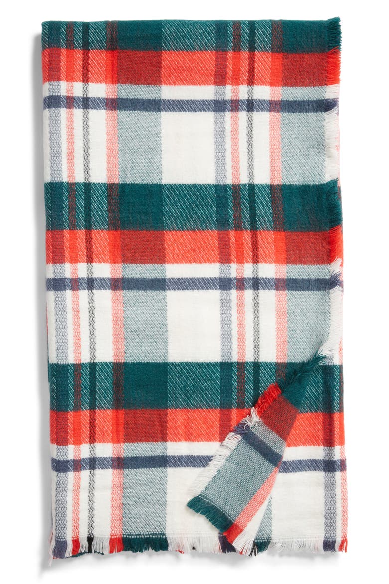 Rachell Parcell Tartan Plaid Throw Blanket, Main, color, GREEN BOTANICAL PLAID