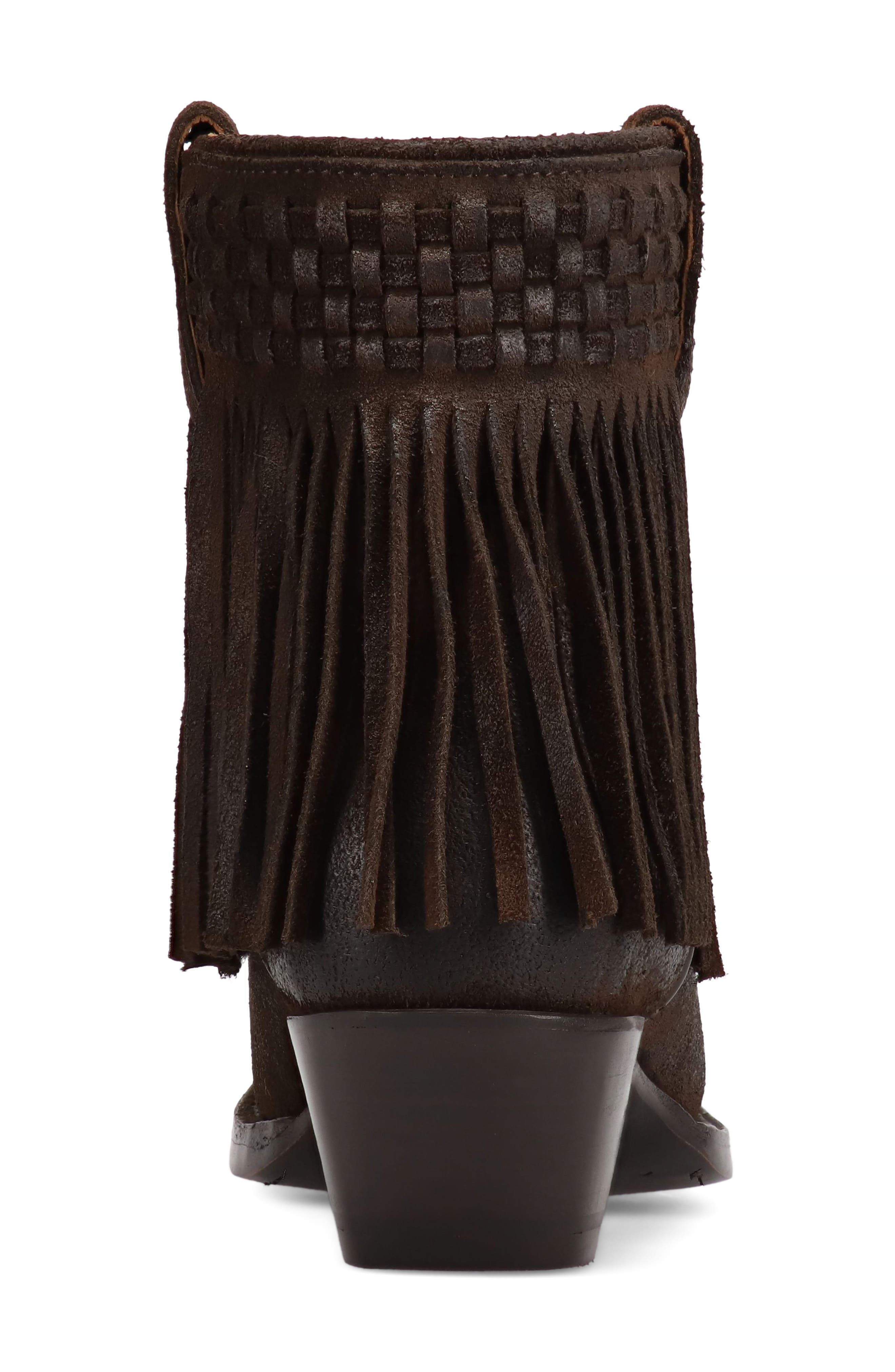 Sacha Fringe Leather Bootie, Alternate, color, CHOCOLATE