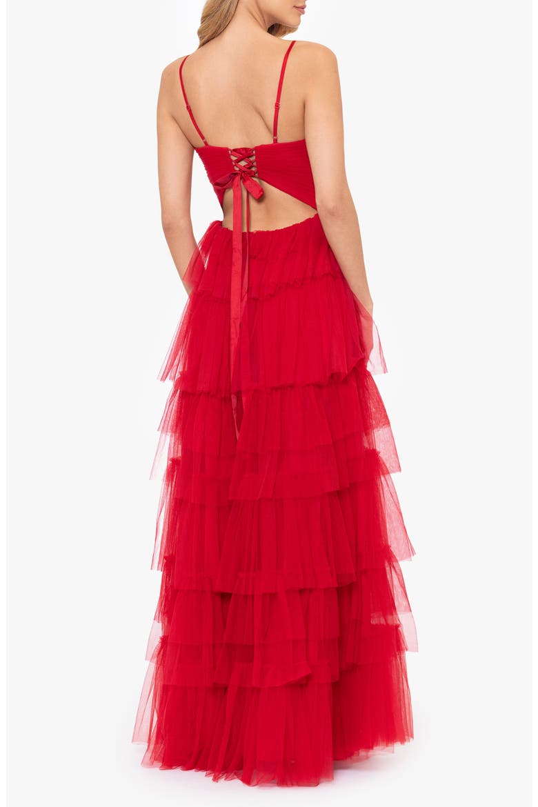 Tiered Ruffle Tulle Gown, Alternate, color, RED