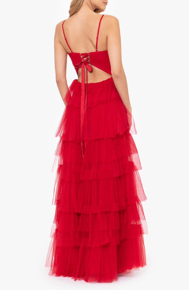 Blondie Nites Tiered Ruffle Tulle Gown, Alternate, color, Red