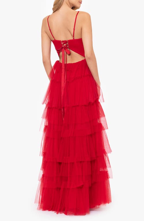 Blondie Nites Juniors' Tiered-mesh Cut-out Dress In Red
