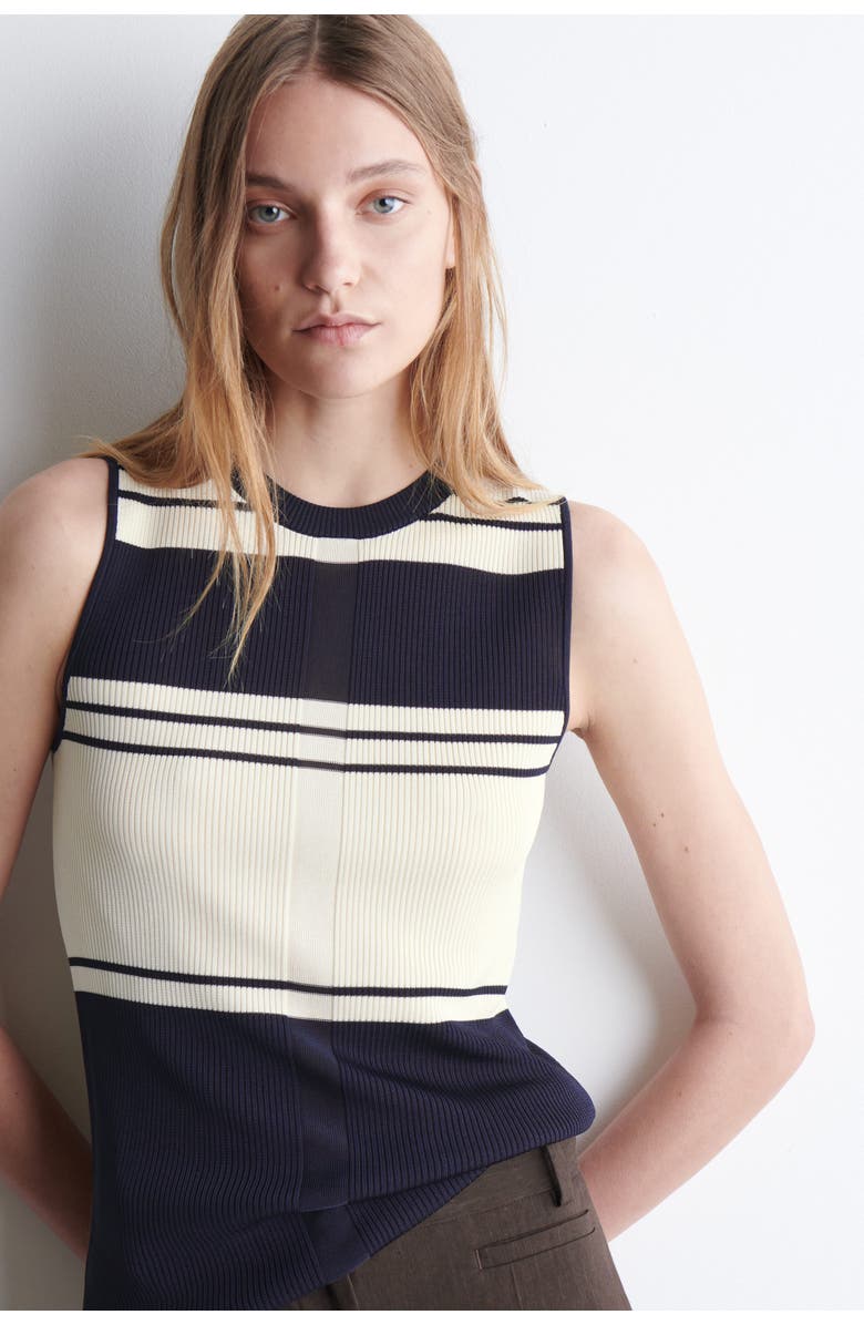 COS Ribbed-Knit Tank Top, Alternate, color, Navy / Ivory / Striped