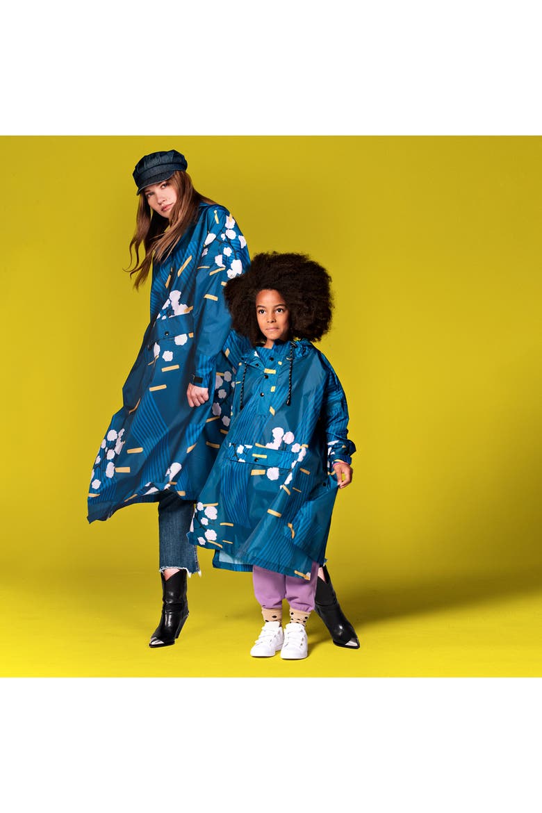 Kids Rain Poncho Japanese Blossom, Alternate, color, Blue