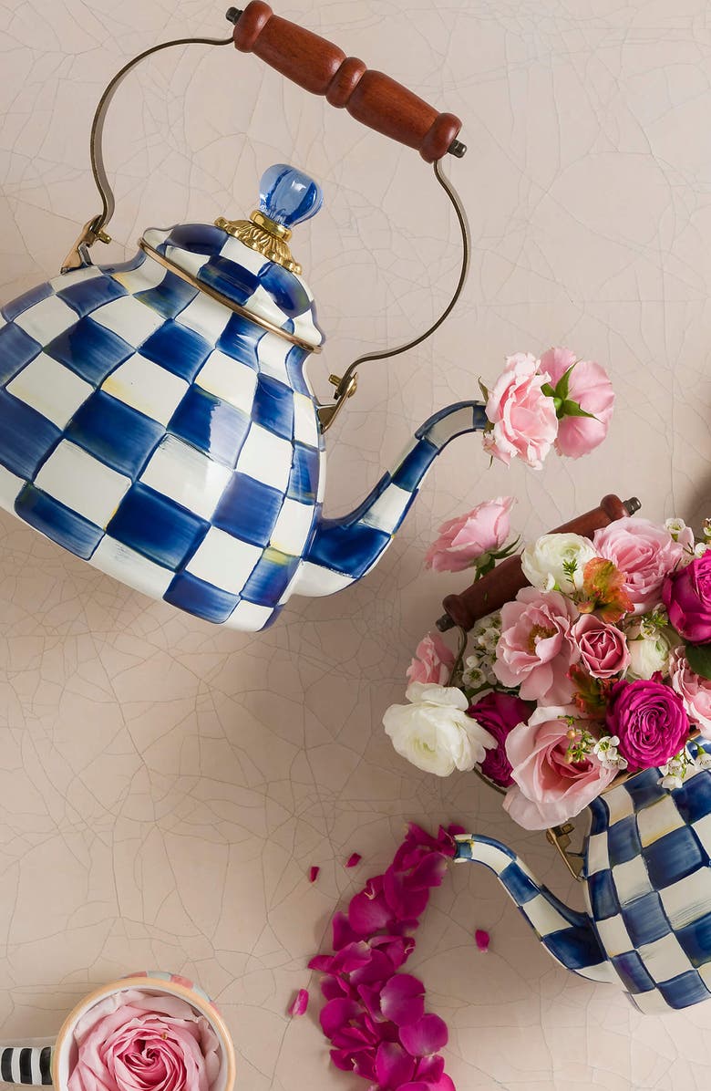 MACKENZIE CHILDS Royal Check Enameled Steel 3-Quart Tea Kettle, Alternate, color, 