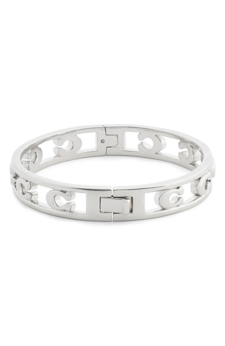 COACH Sculpted C Hinge Bangle, Alternate, color, Rhodium