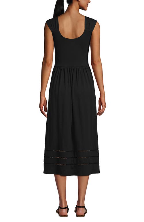 Lands' End Slub Cap Sleeve Shirred Skirt Midi Dress In Black
