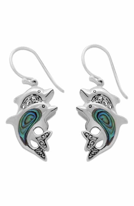 SAMUEL B. Sterling Silver Abalone Dolphin Drop Earrings