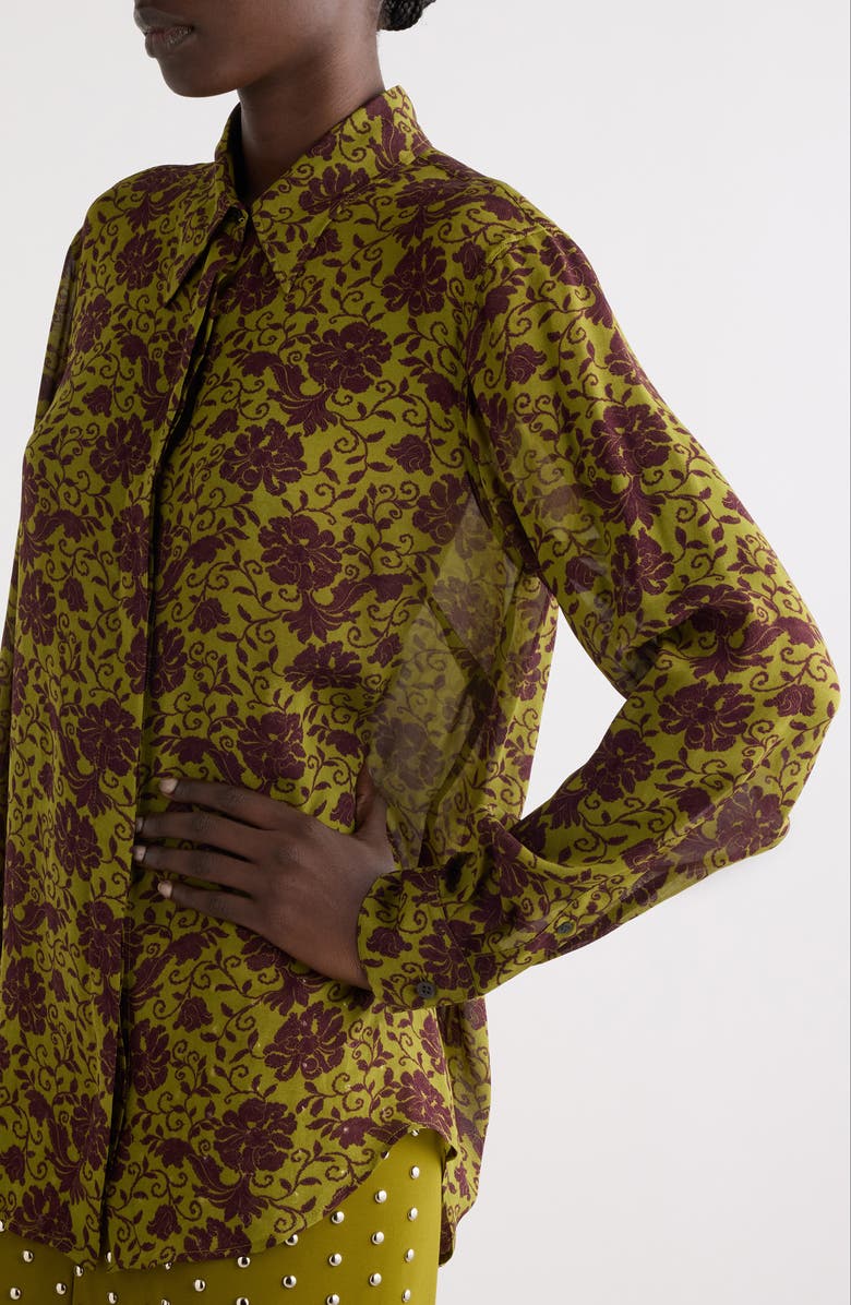 Dries Van Noten Chowy Floral Button-Up Shirt, Alternate, color, Olive