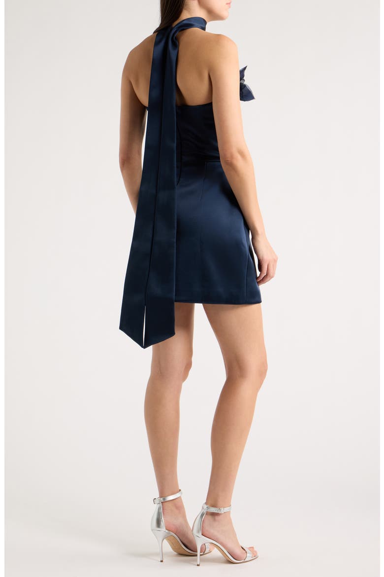Lori Floral Appliqué Satin Cocktail Minidress, Alternate, color, NAVY