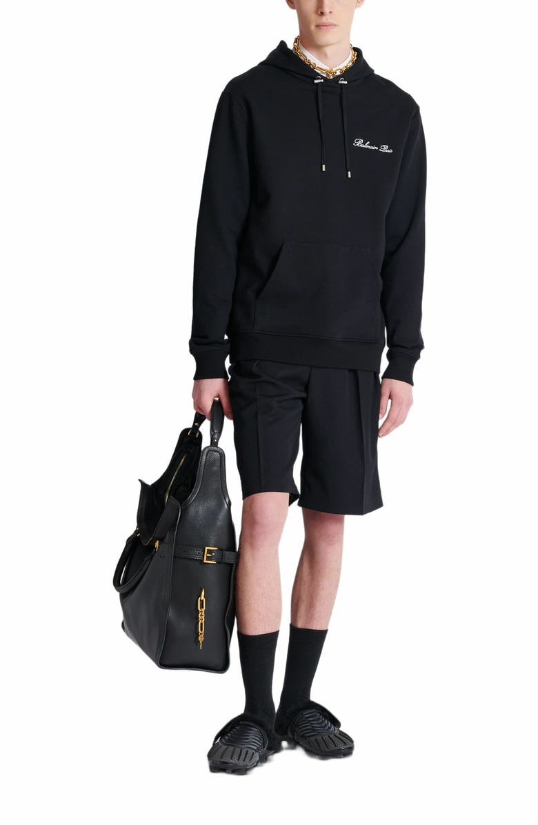 Balmain Signature Hoodie, Alternate, color, Black